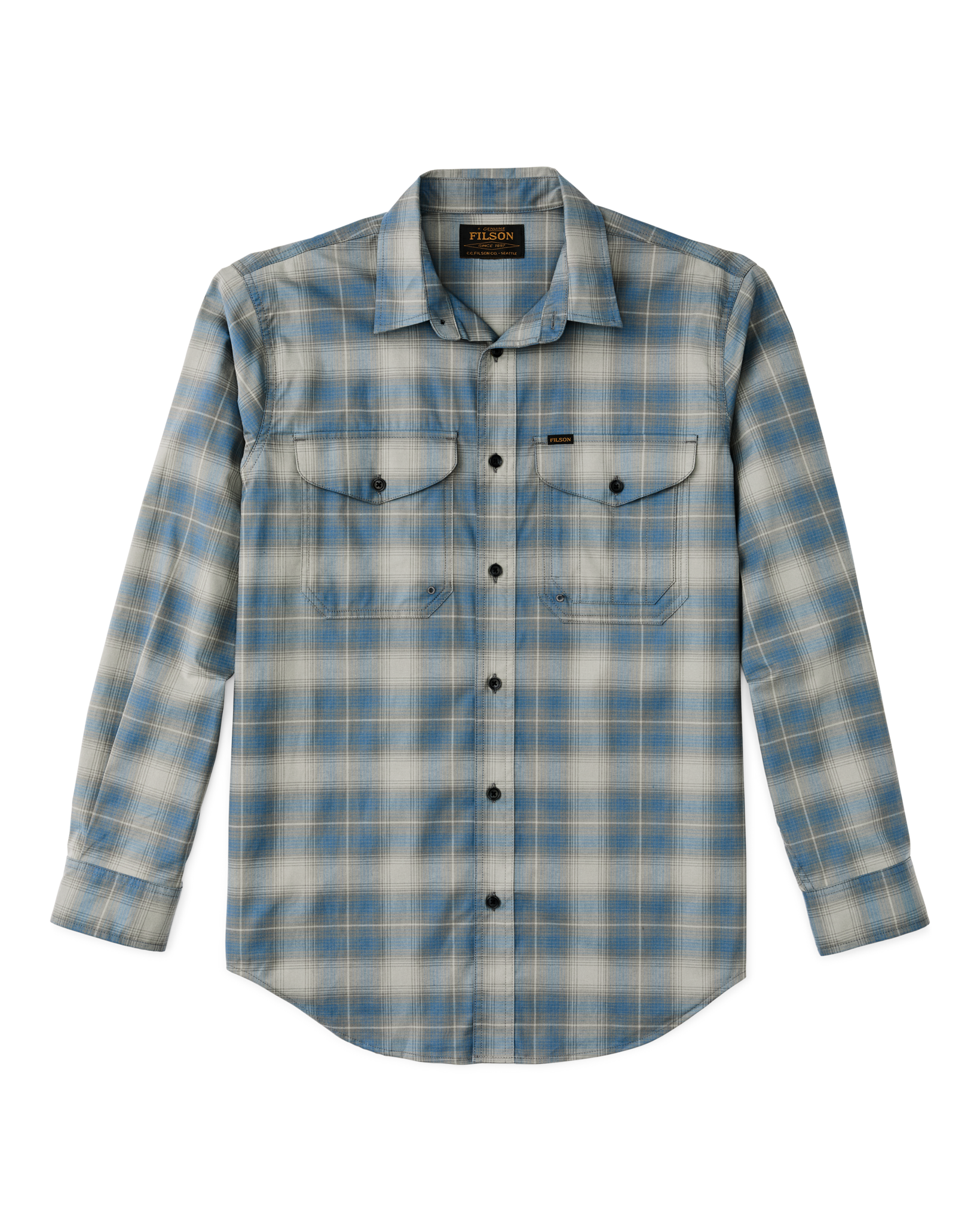Front-facing image of the Filson Twin Lakes Sport Shirt - Blue / Gray Plaid