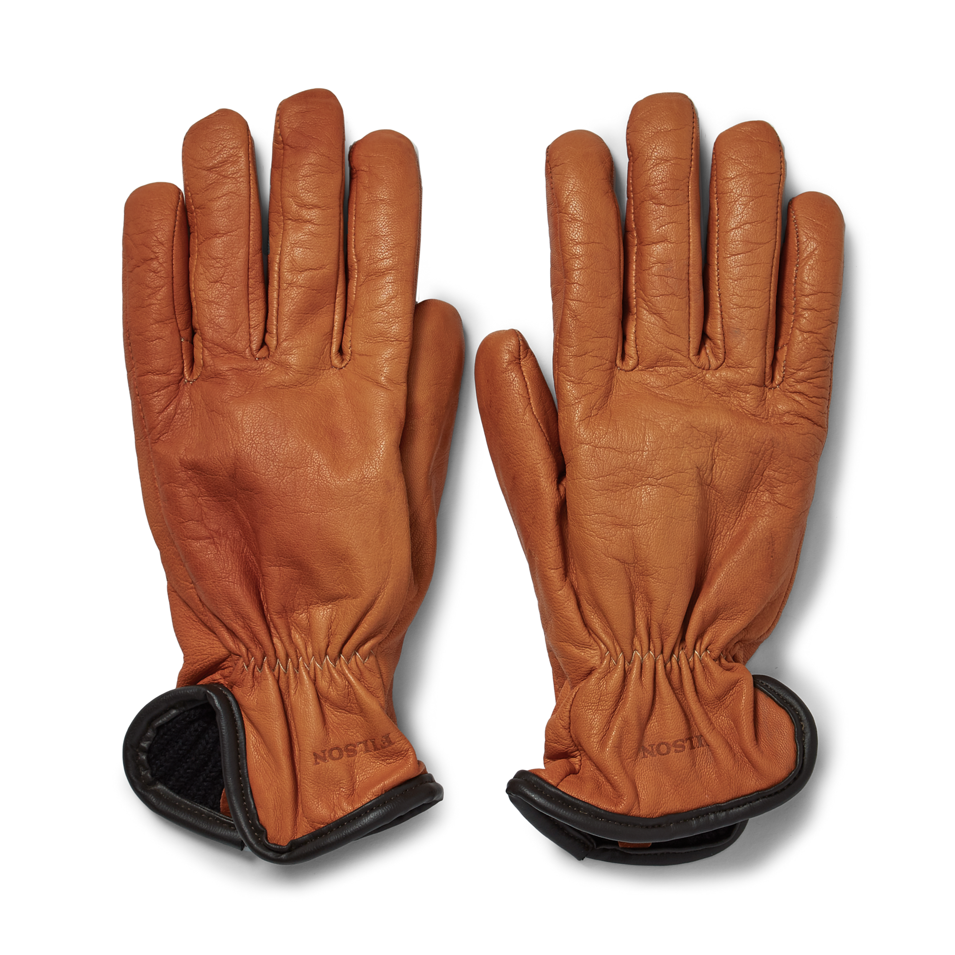 Front-facing image of the Filson Original Lined Goatskin Gloves - Saddle Brown