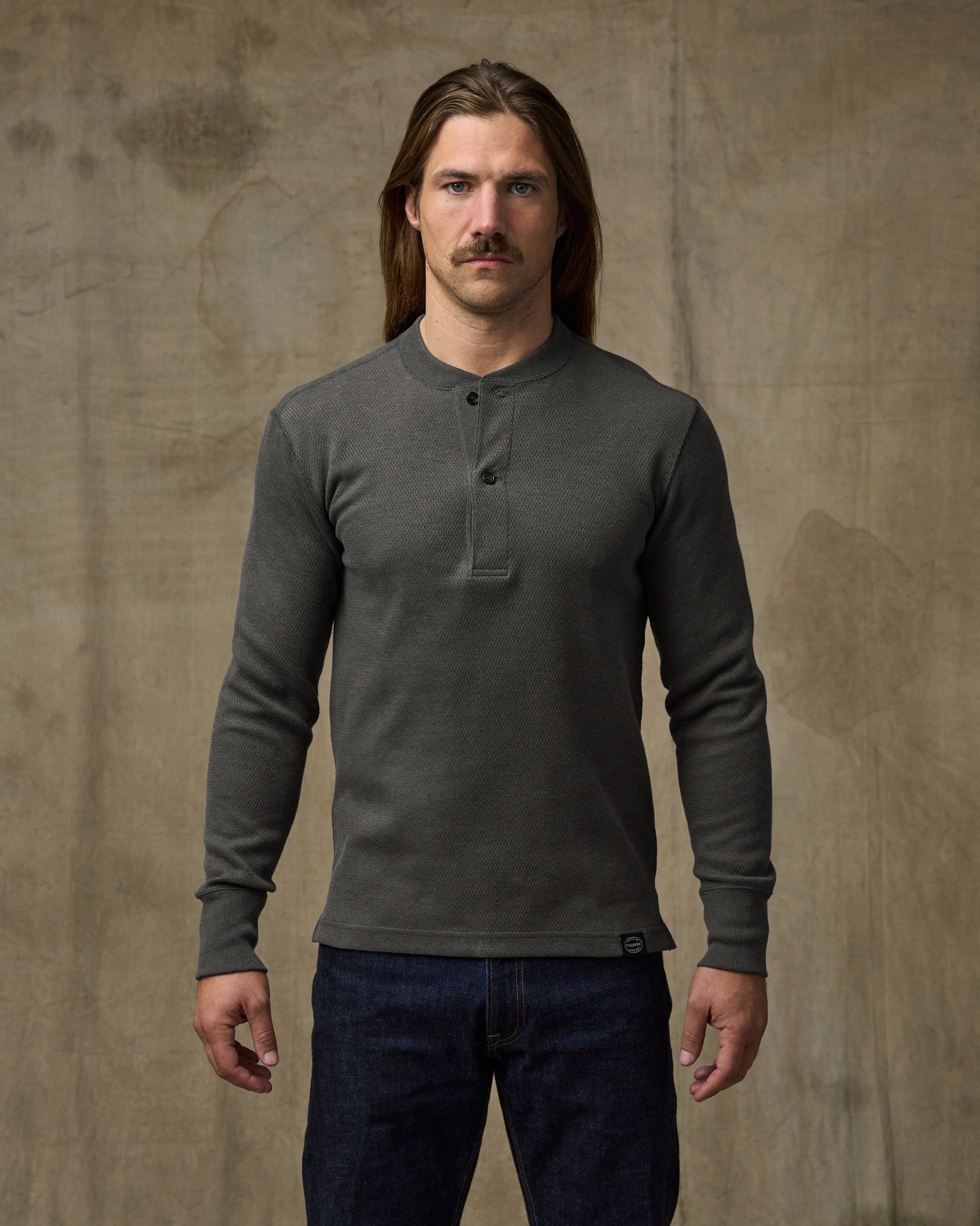 Waffle Knit Henley - Charcoal | Filson