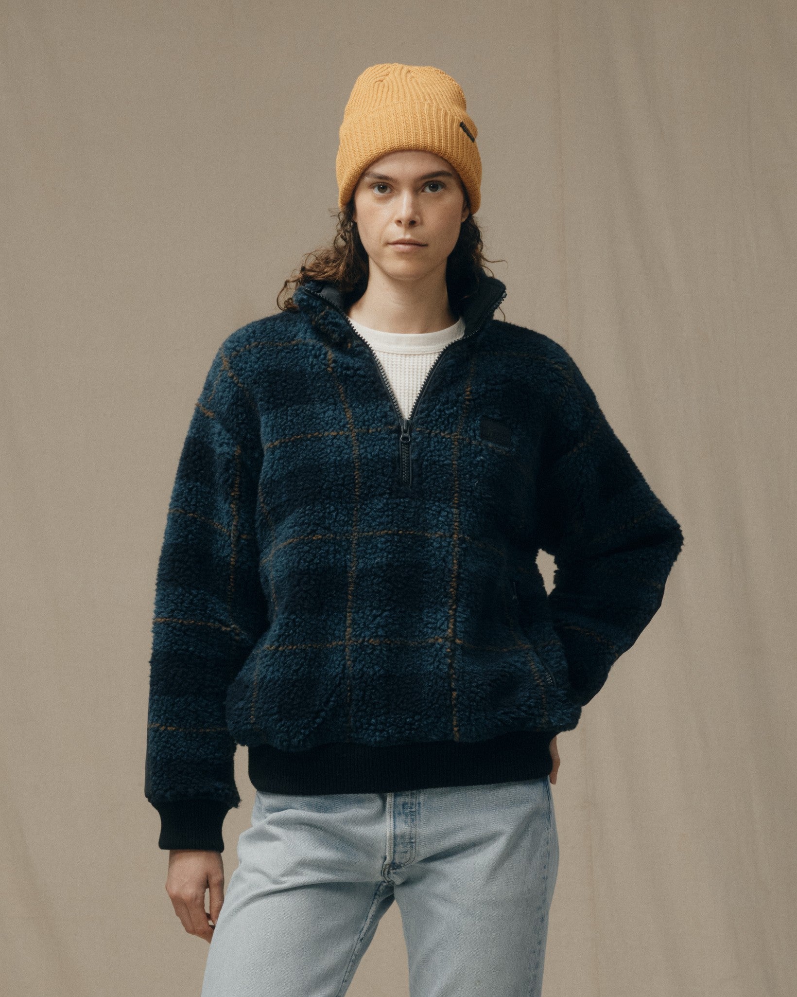 Women's Pile Fleece Popover - Blue / Black Plaid | Filson