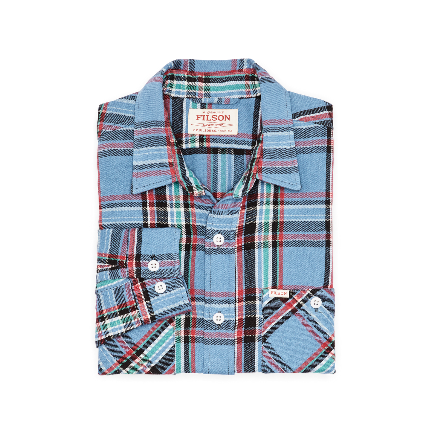 Alternate view of the Filson The Rangeland Flannel Shirt - Light Blue / Red Plaid
