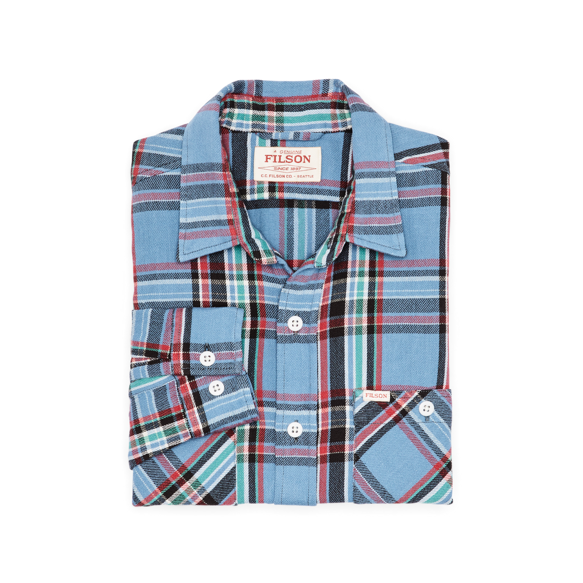 Alternate view of the Filson The Rangeland Flannel Shirt - Light Blue / Red Plaid