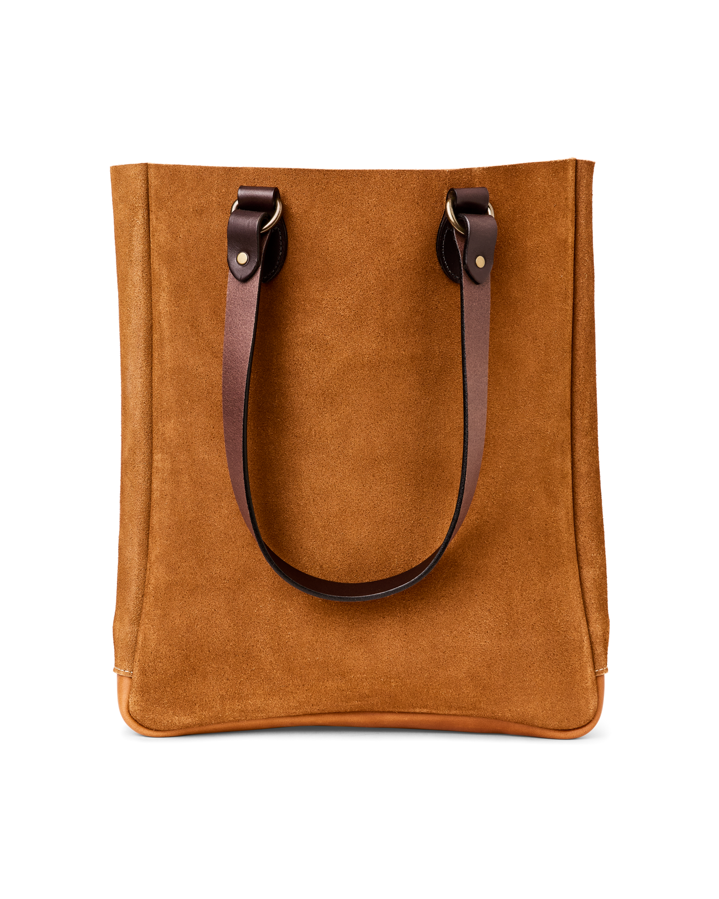 Suede Leather Open Tote Bag - Saddle Brown