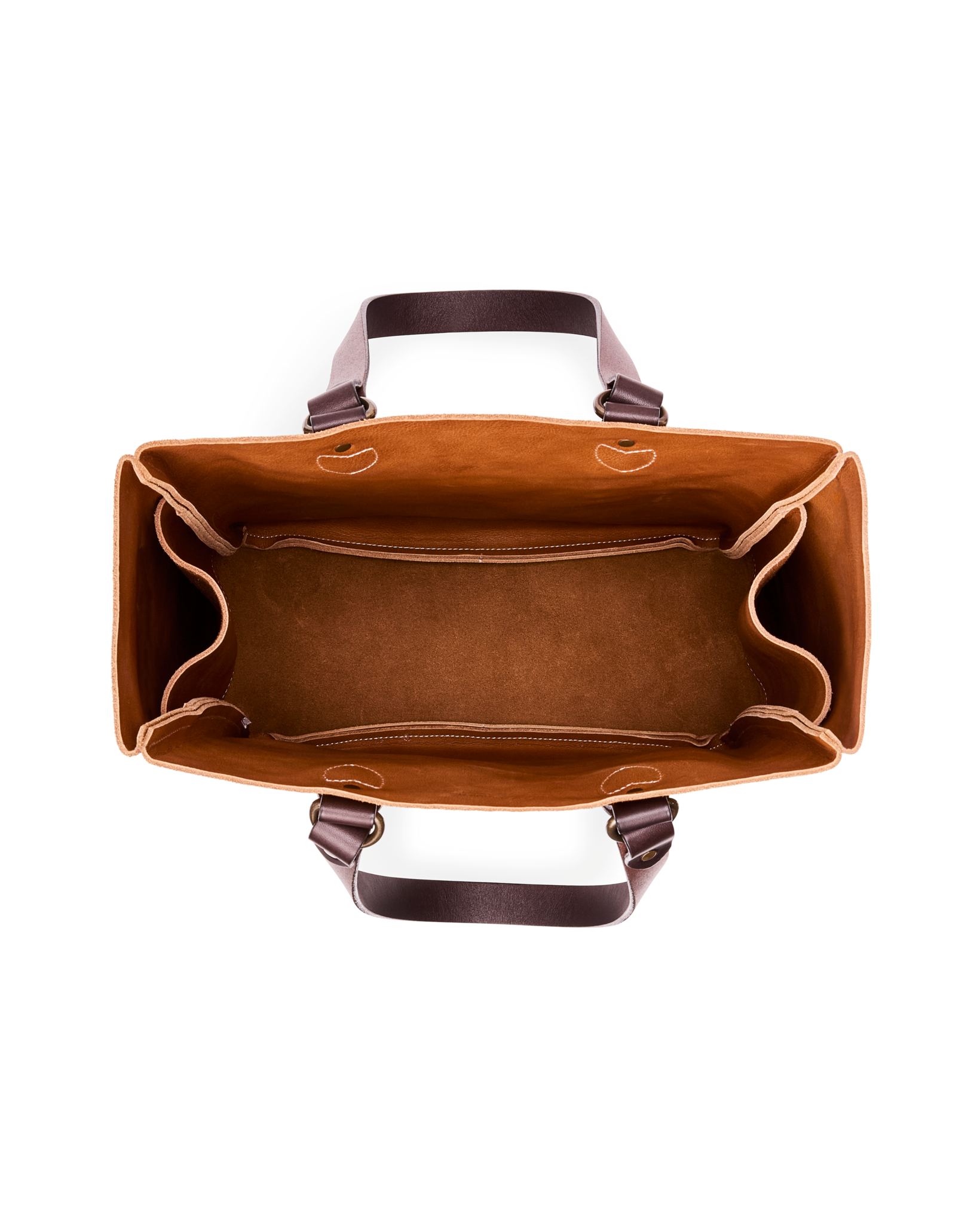 Suede Leather Open Tote Bag - Saddle Brown