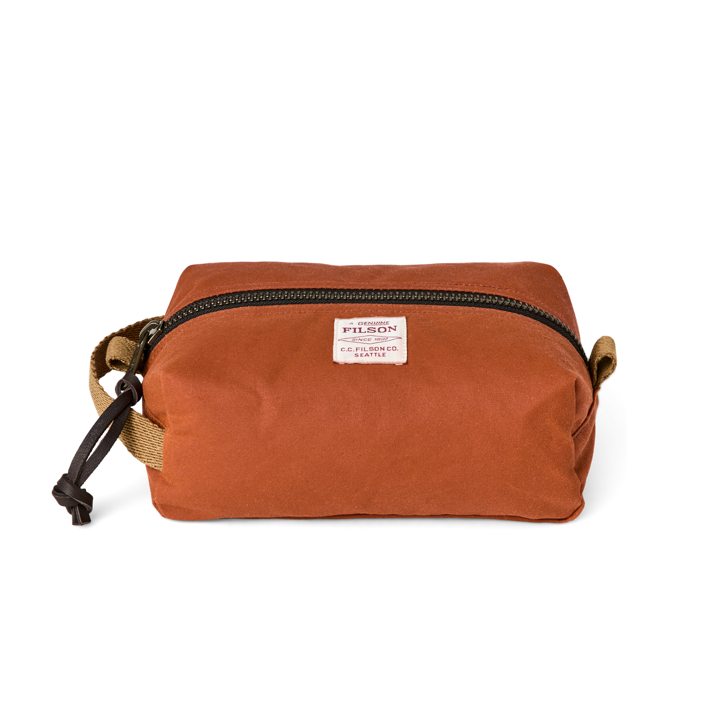 Front-facing image of the Filson Tin Cloth Travel Kit - Rust