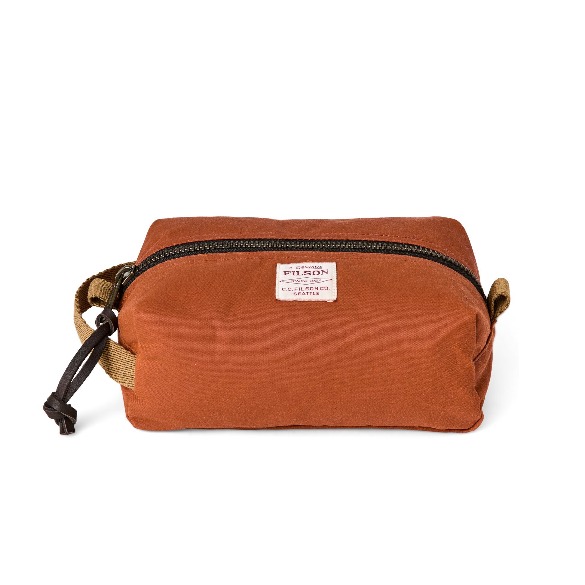 Front-facing image of the Filson Tin Cloth Travel Kit - Rust