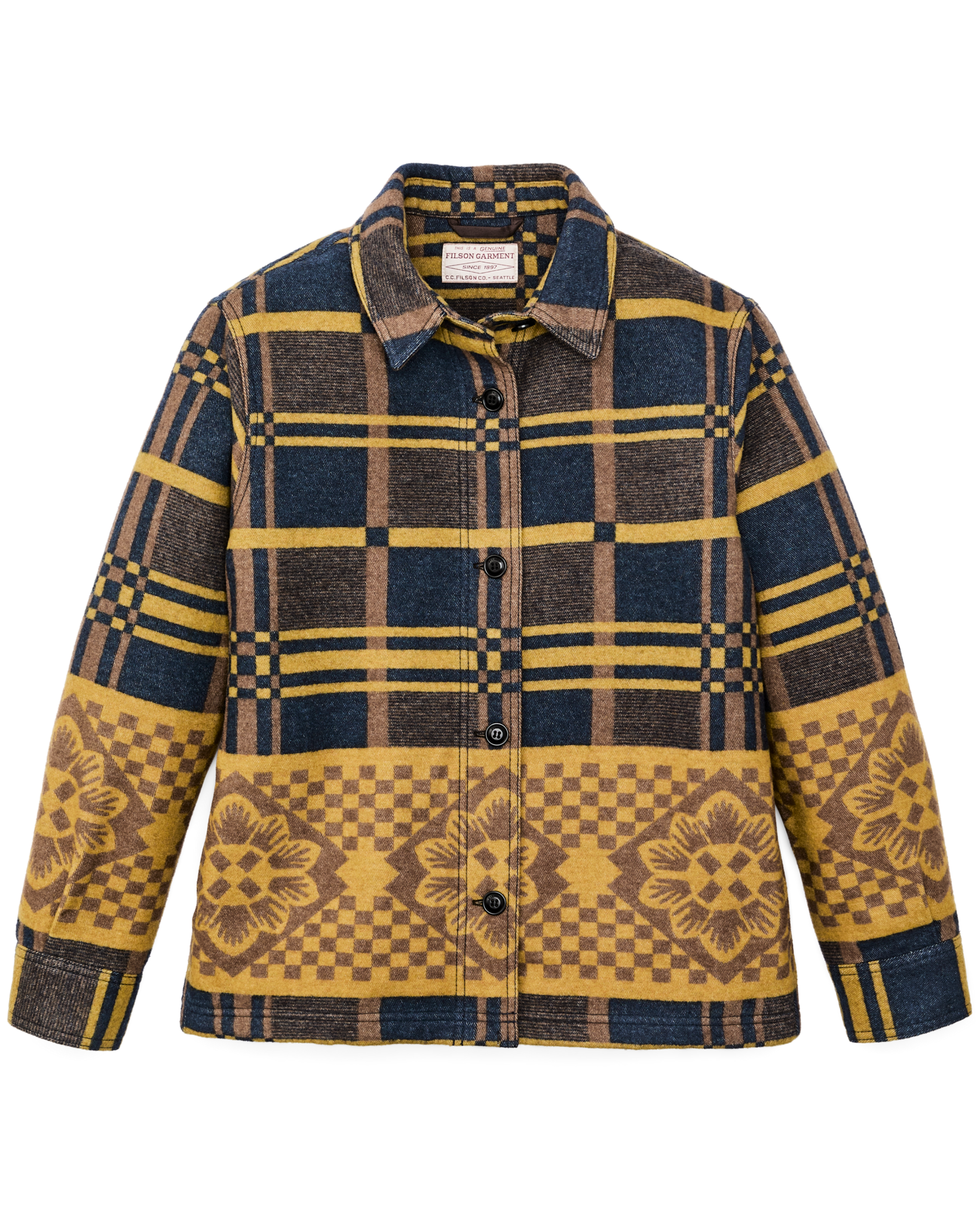 Women's Blanket Wool Overshirt - Flower Blanket Plaid / Bronze