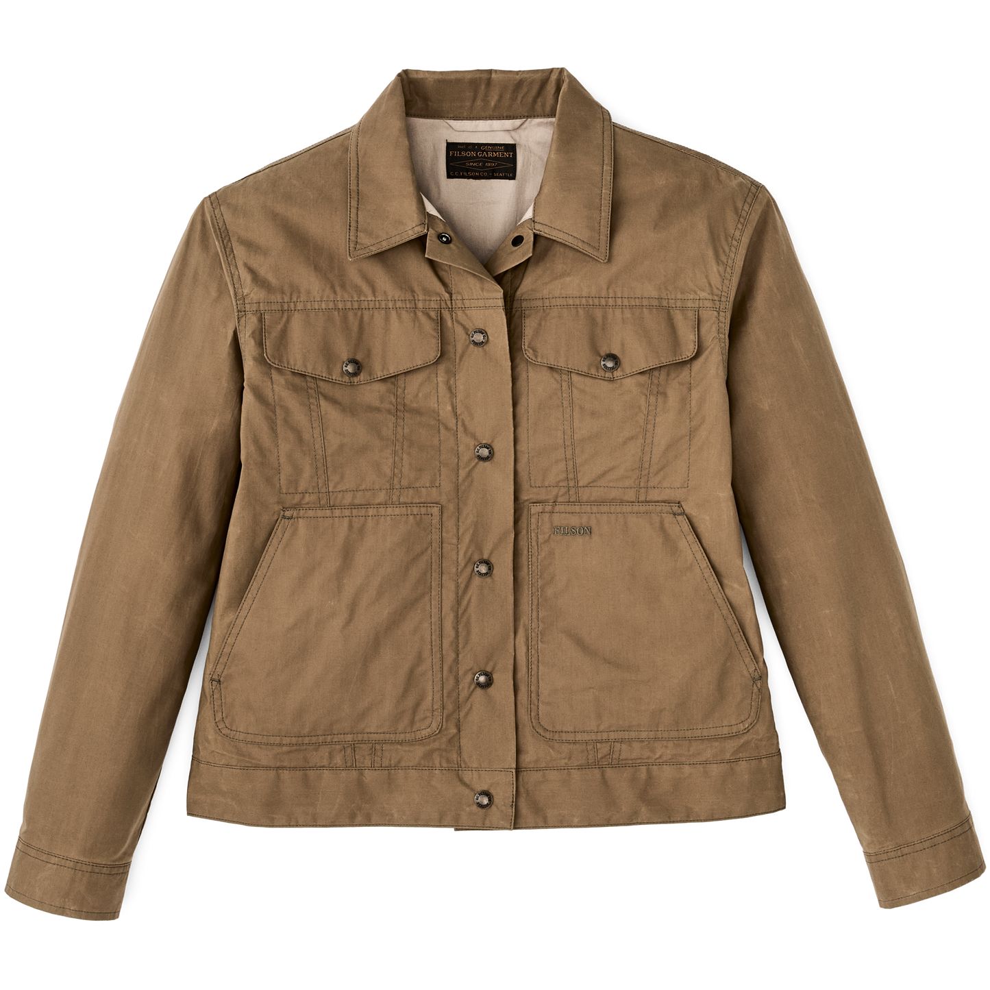 Front-facing image of the Filson Women's Ranger Short Lined Cruiser - Dark Beige