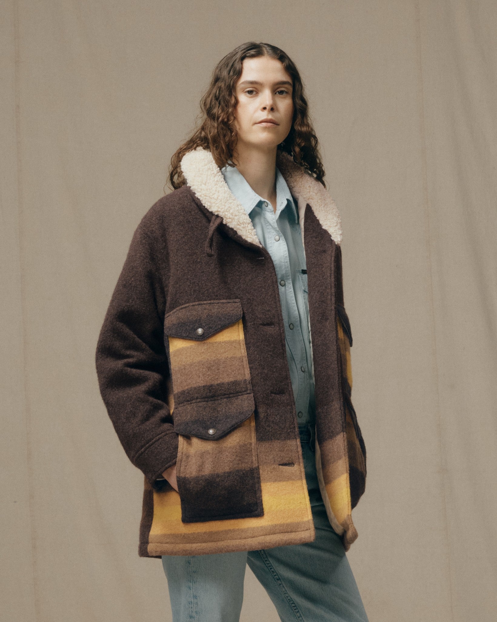 Women's Kodiak Shawl Collar Coat - Brown / Yellow Stripe | Filson