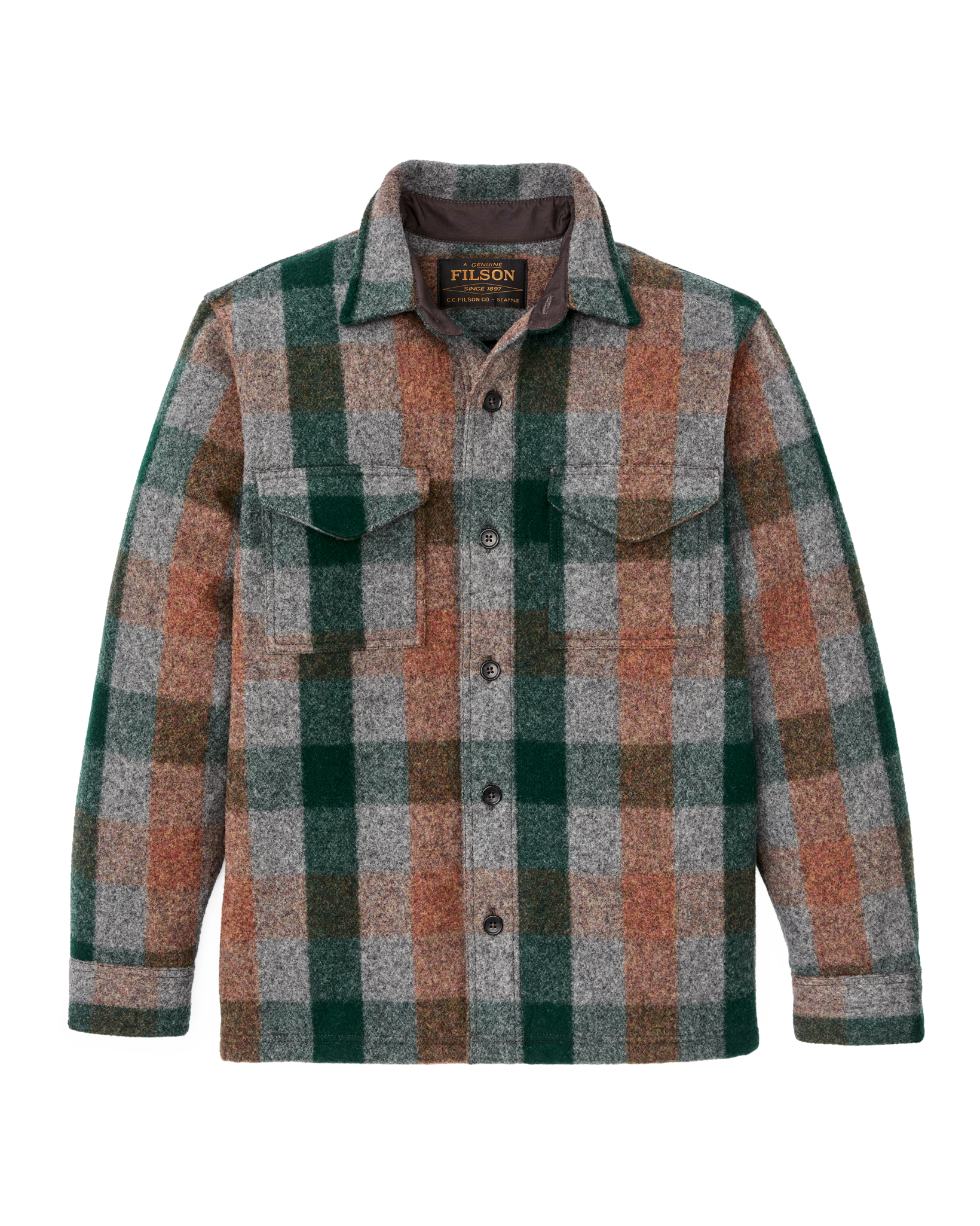 Mackinaw Wool Jac-shirt - Green / Orange / Gray Plaid | Filson Mackinaw Wool Jac-shirt - Green / Orange / Gray Plaid | Filson
