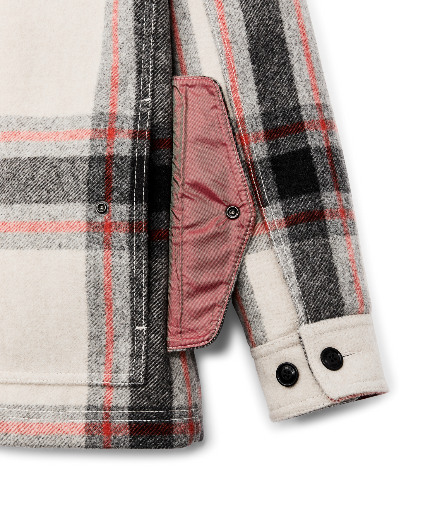 Women's Mackinaw Wool Shearling Cruiser Jacket - Cream / Red / Black Plaid