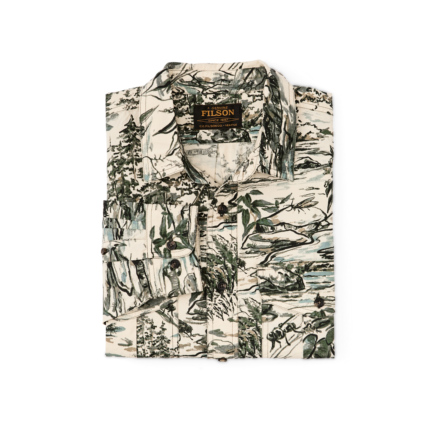Alternate view of the Filson Filson X Housefly Washed Feather Cloth Shirt - Khaki / Scenic
