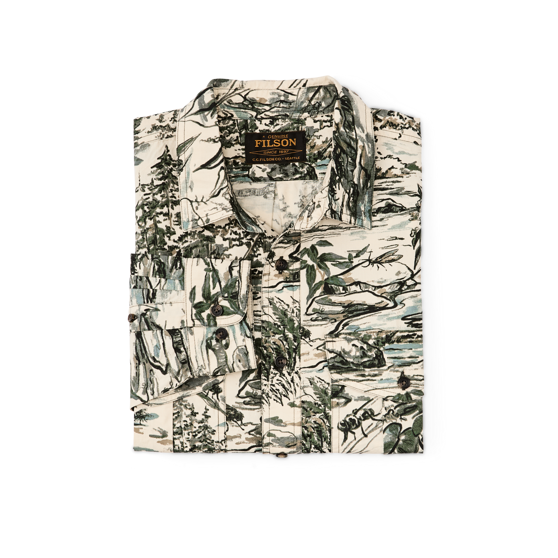 Alternate view of the Filson Filson X Housefly Washed Feather Cloth Shirt - Khaki / Scenic