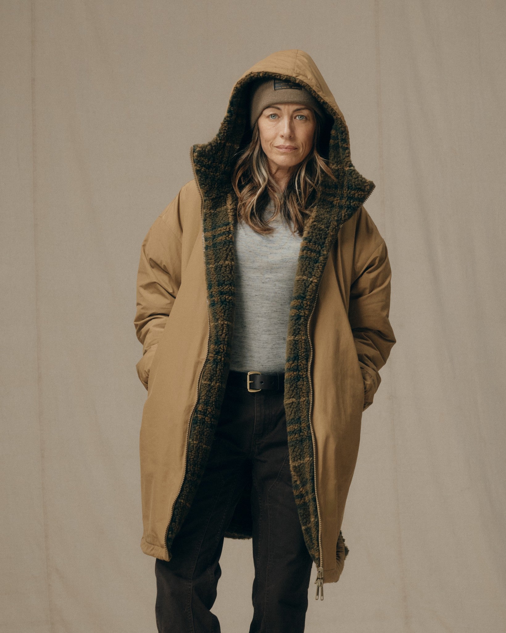 Women's Reversible Woolly Fleece Coat - Tan | Filson