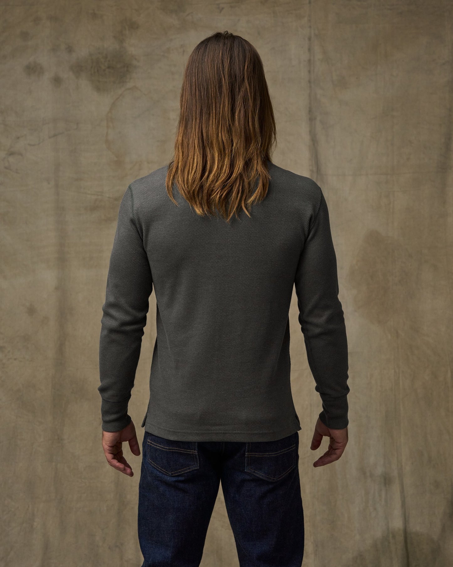 Waffle Knit Henley - Charcoal