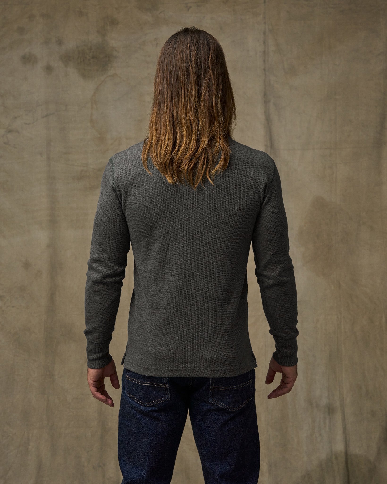 Waffle Knit Henley - Charcoal