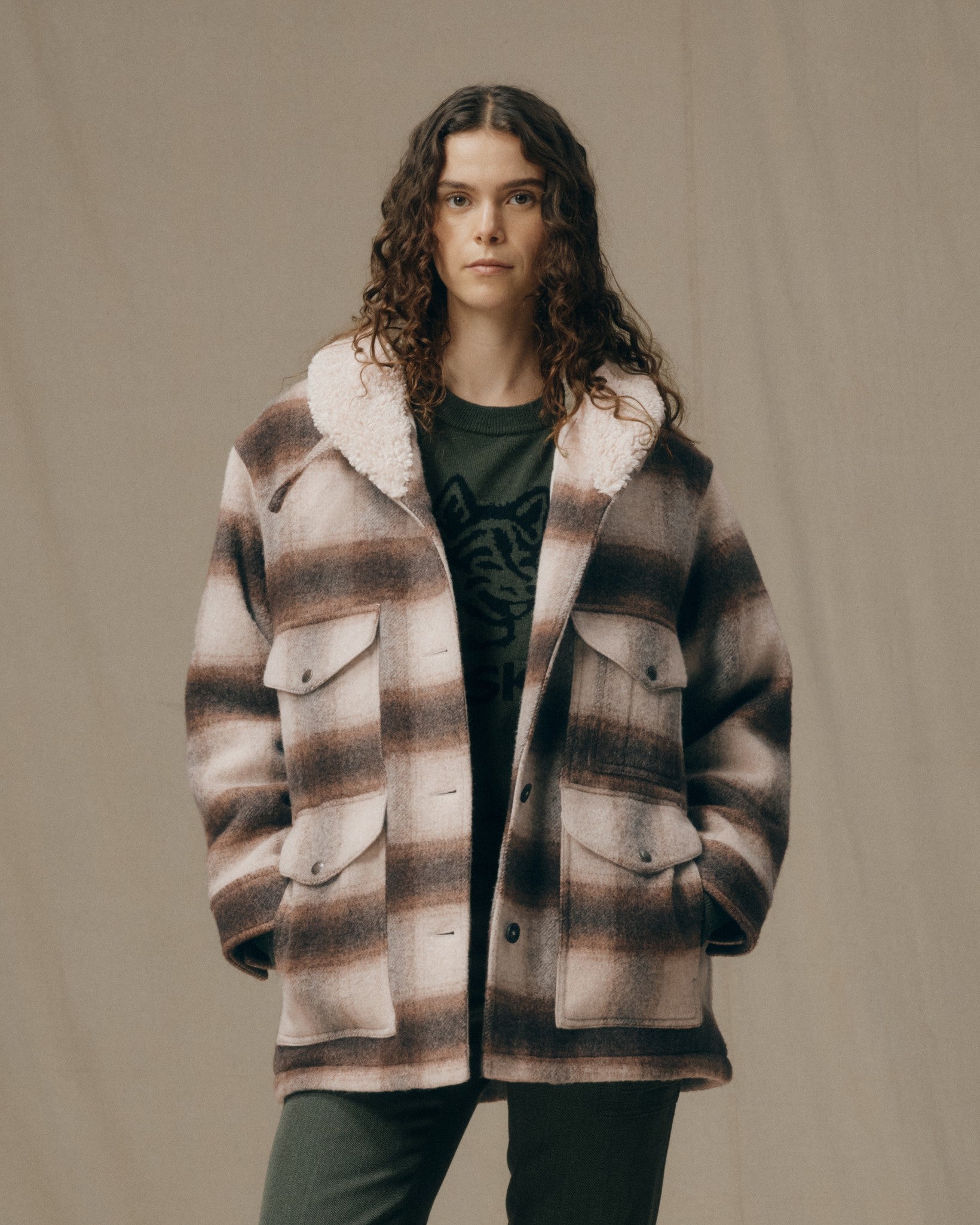 Women's Kodiak Shawl Collar Coat - Cream / Brown Shadow Plaid | Filson