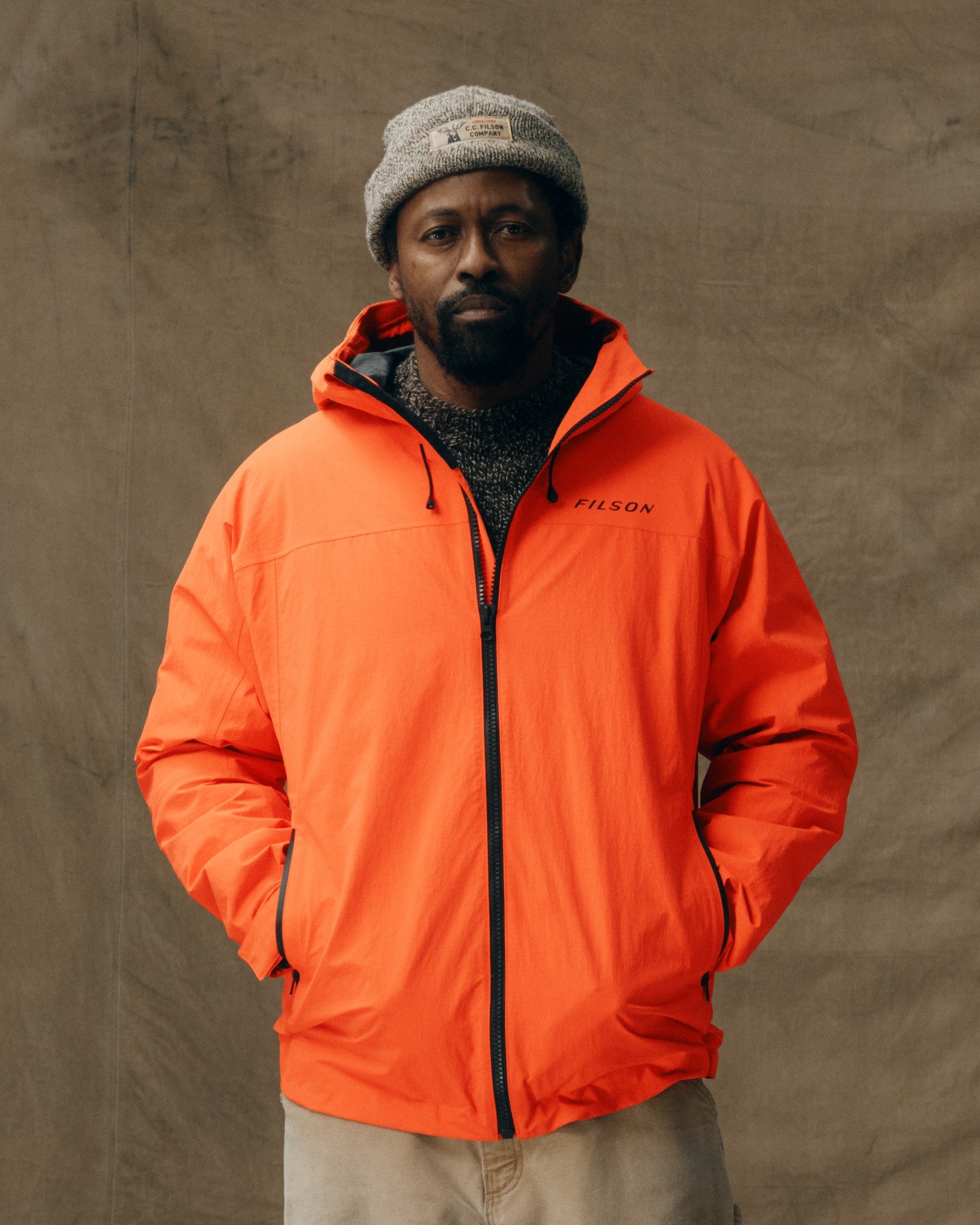 men's rain gear Filson Men's Swiftwater Rain Jacket in Blaze Orange