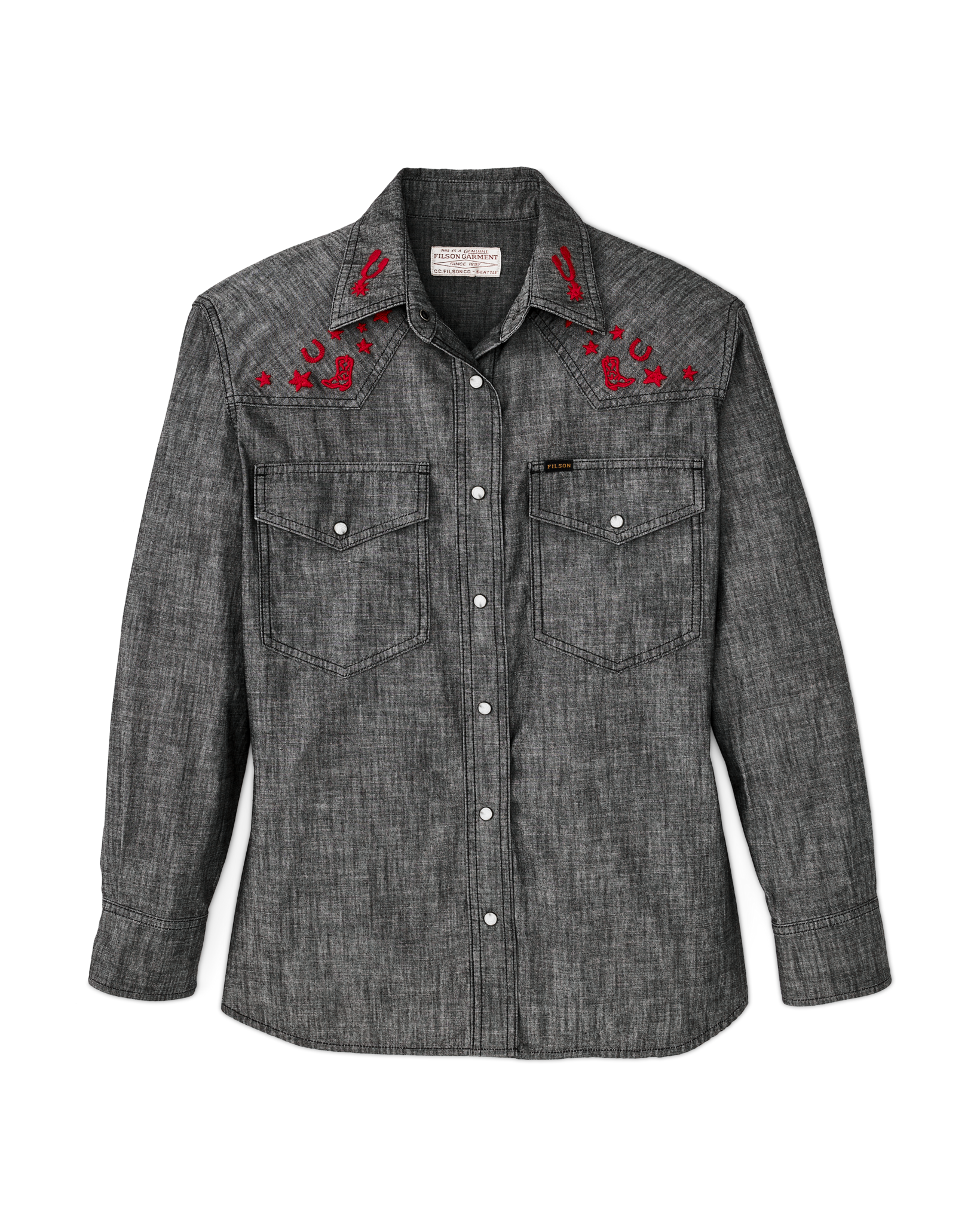 Filson Women's Embroidered Western Shirt in Black Chambray/Western Filson Women's Embroidered Western Shirt in Black Chambray/Western