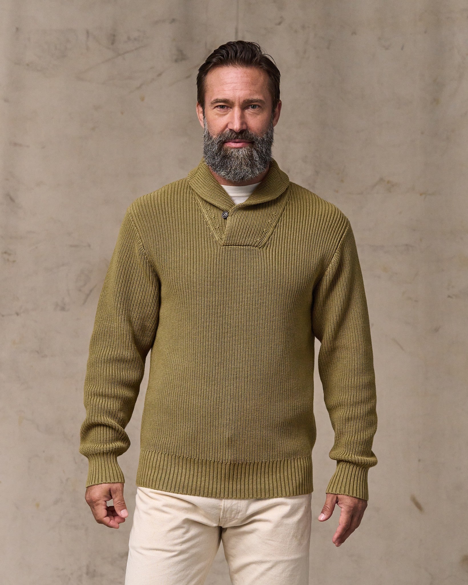 Vintage Cotton Shawl Neck Sweater - Cork | Filson