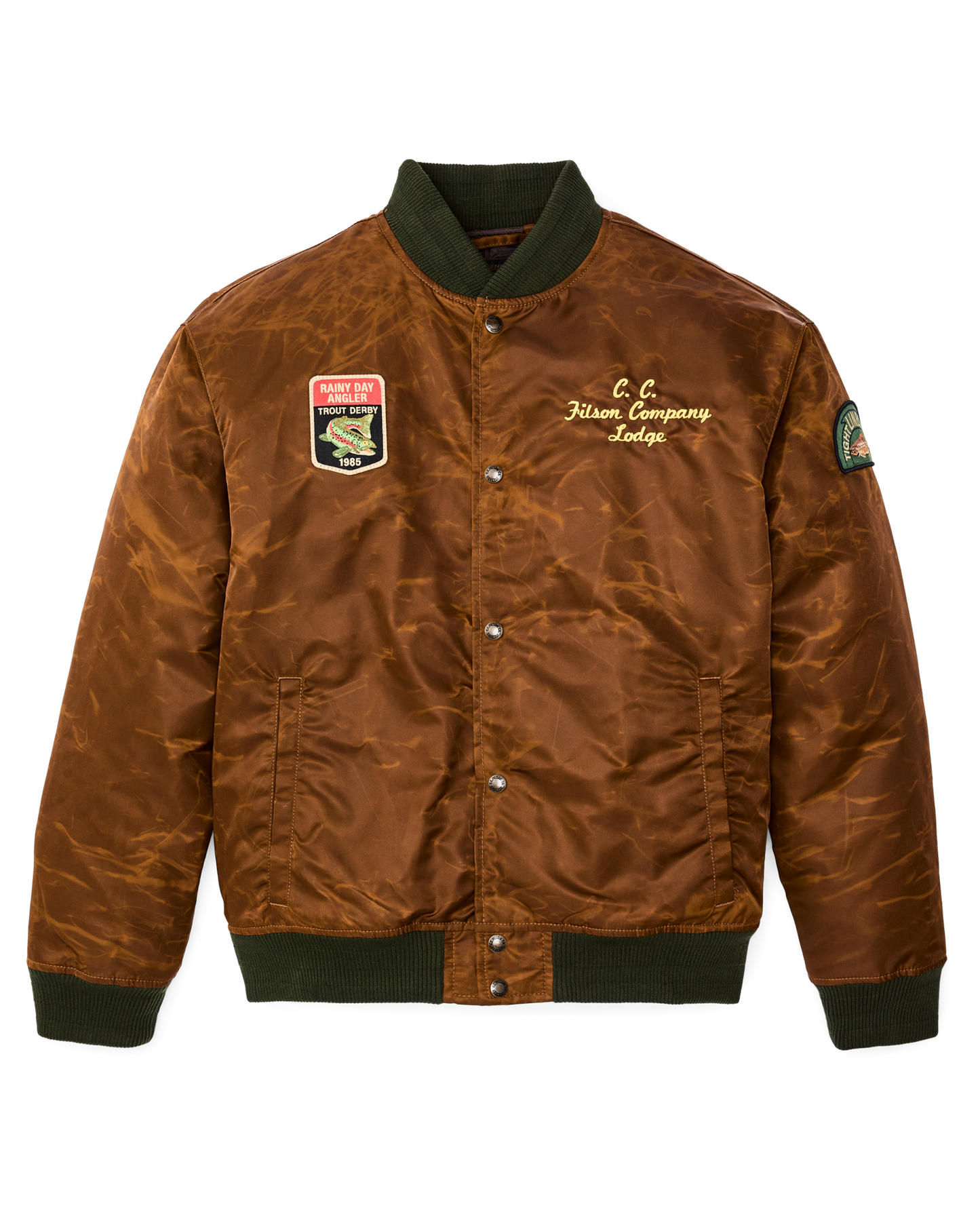Front-facing image of the Filson Embroidered Montlake Jacket - Whiskey