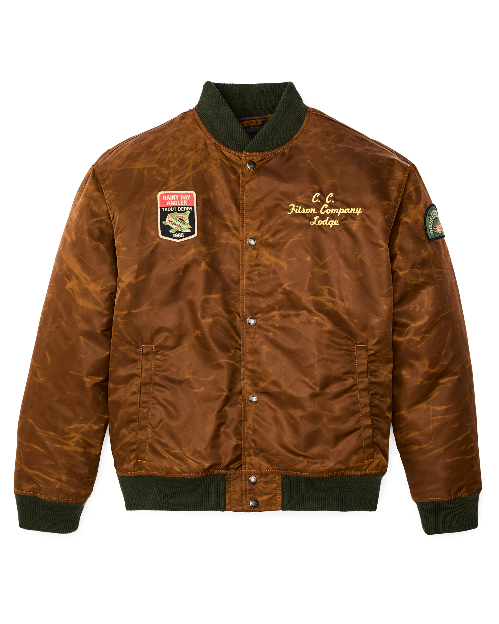 Front-facing image of the Filson Embroidered Montlake Jacket - Whiskey