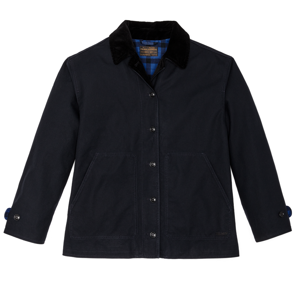 Front-facing image of the Filson Women's Dry Tin Barn Coat - Navy