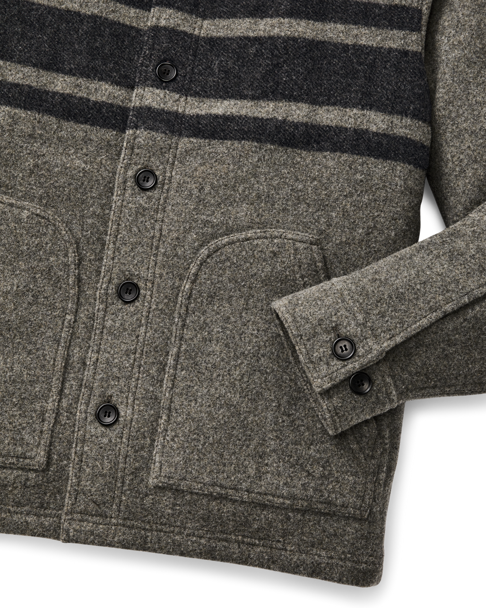 Mackinaw Wool 1972 Coat - Gray / Black Stripe