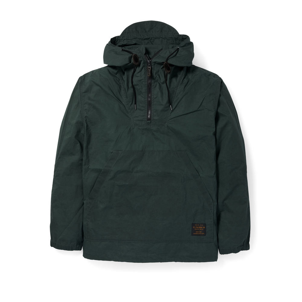 Front-facing image of the Filson Lightweight Waxed Anorak - Dark Spruce