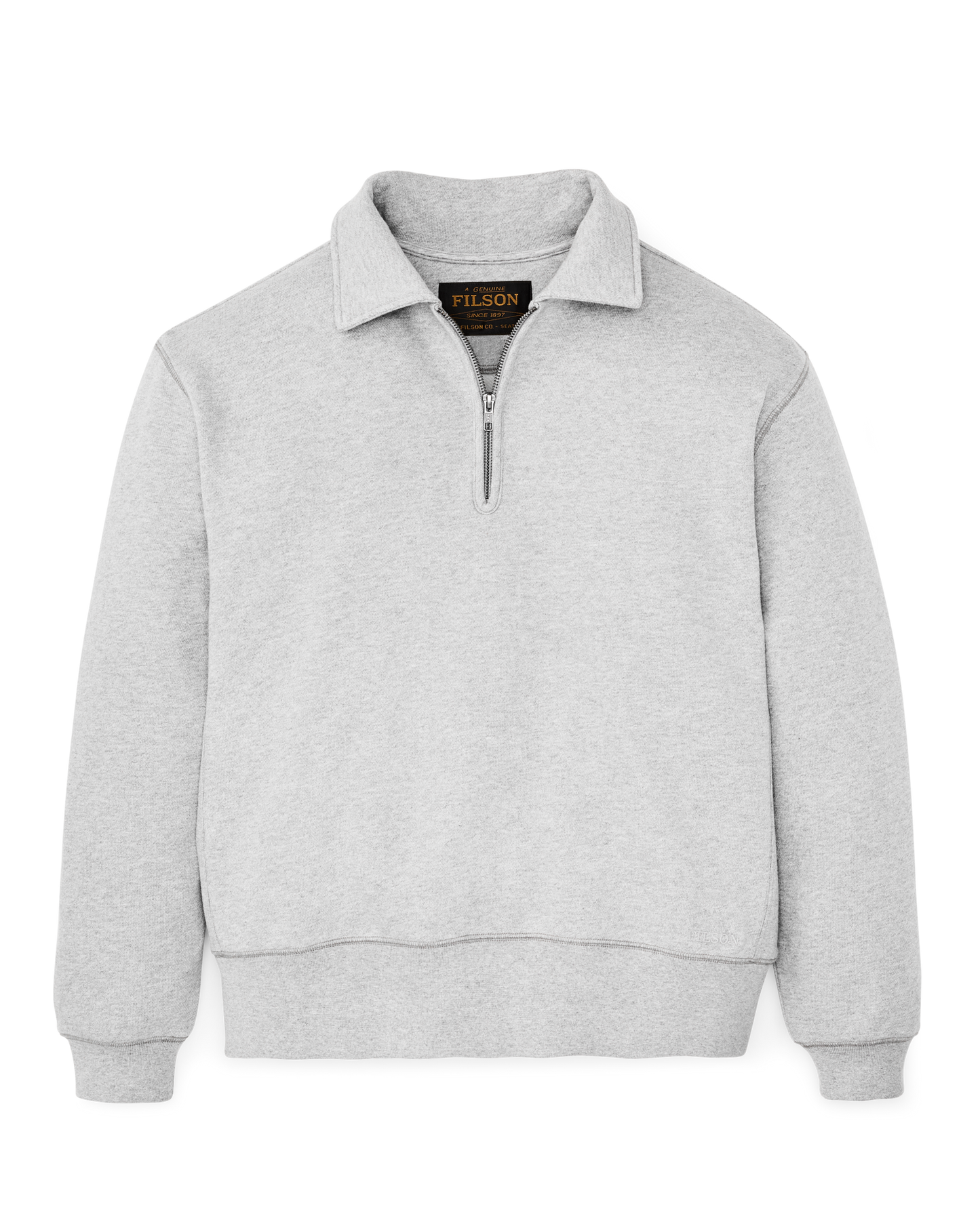 Front-facing image of the Filson 14-oz. Heritage Fleece Quarter Zip - Gray Heather