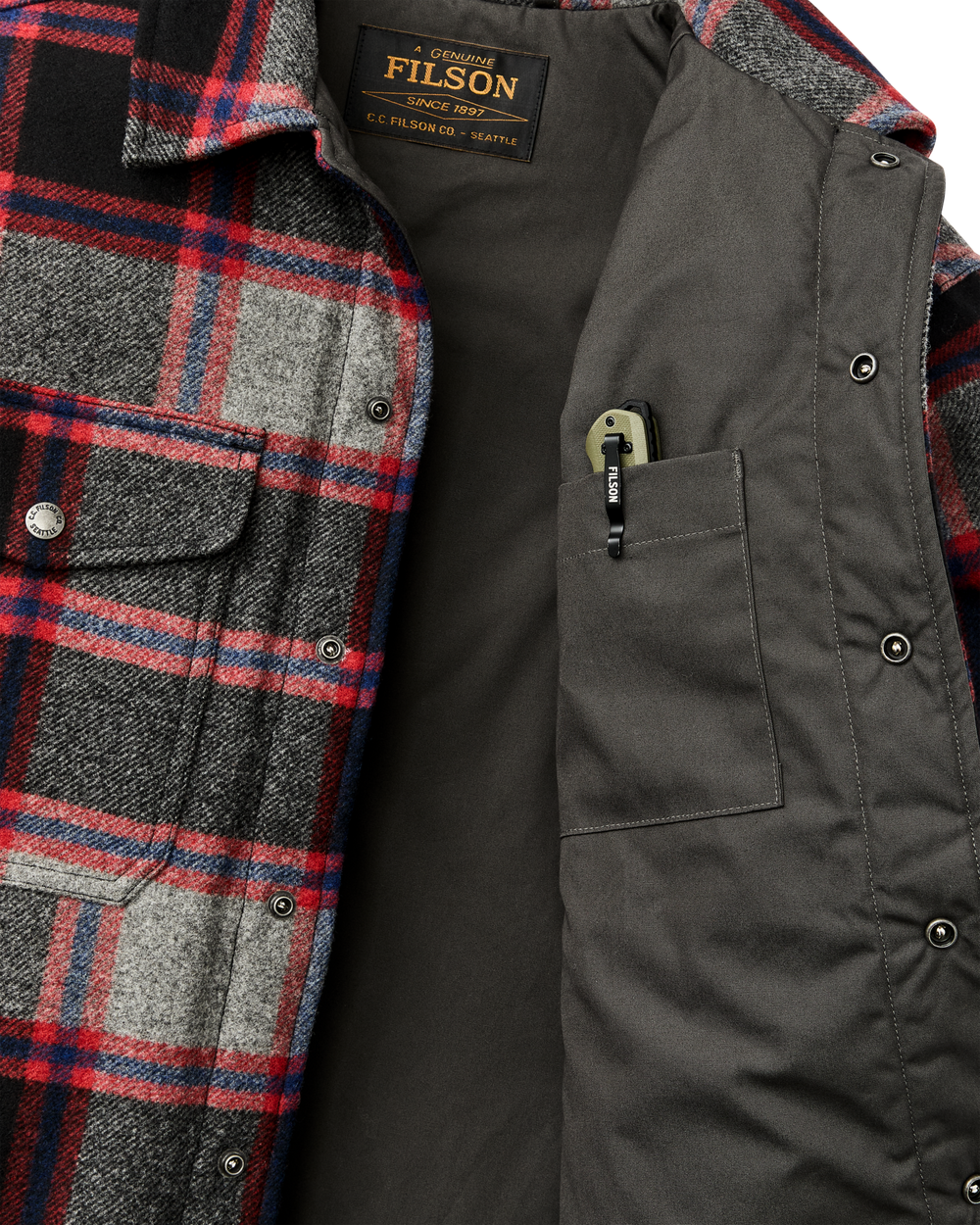 Spokane Insulated Jac-Shirt - Gray / Red Plaid