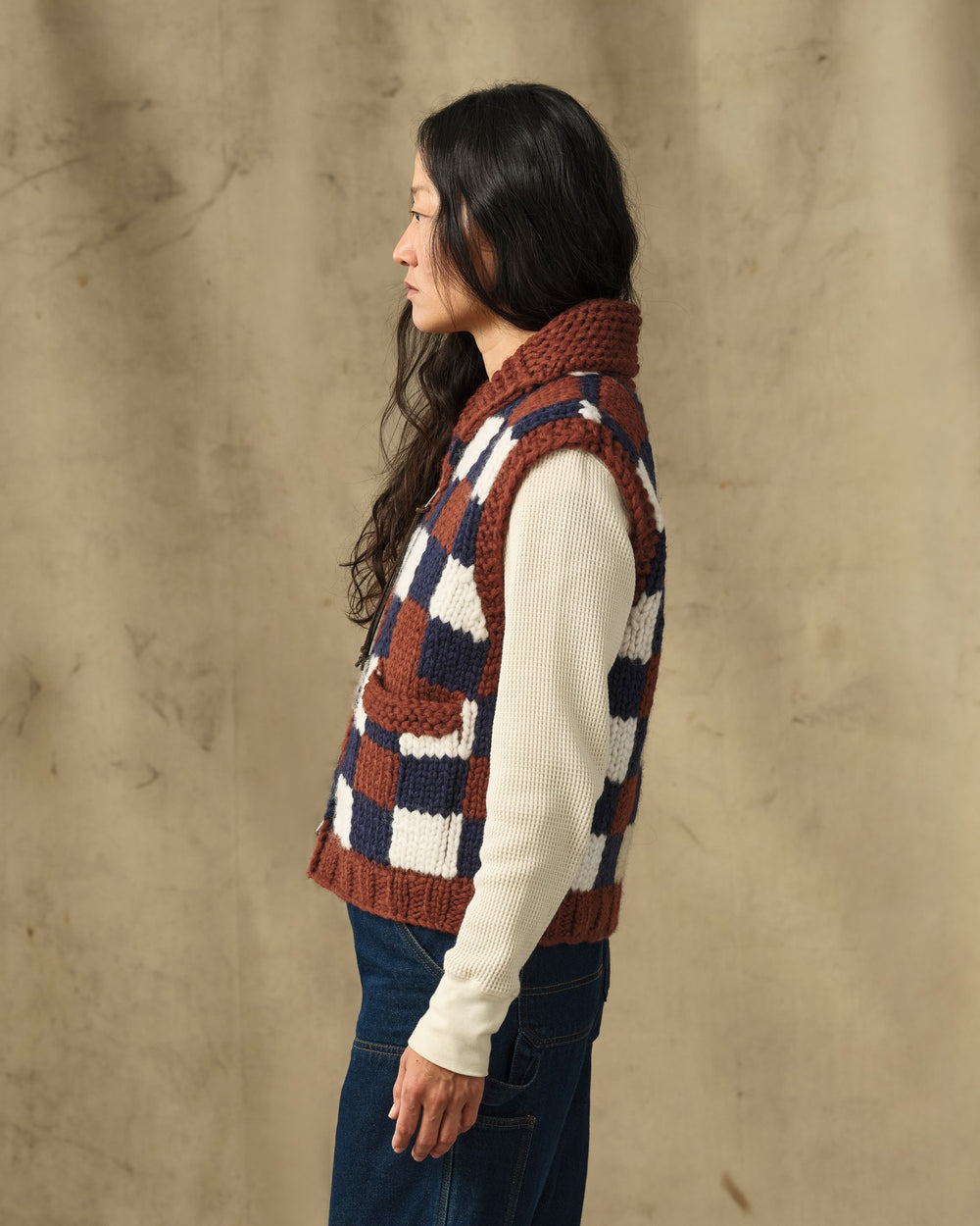 Women's Handmade Sweater Vest - Maroon / Navy Multi