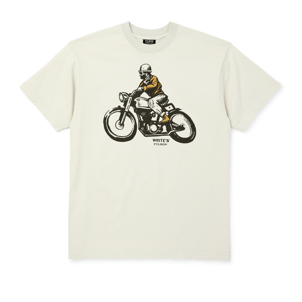 Front-facing image of the Filson Filson X White's Boots Graphic T-shirt  - Cement (moto)