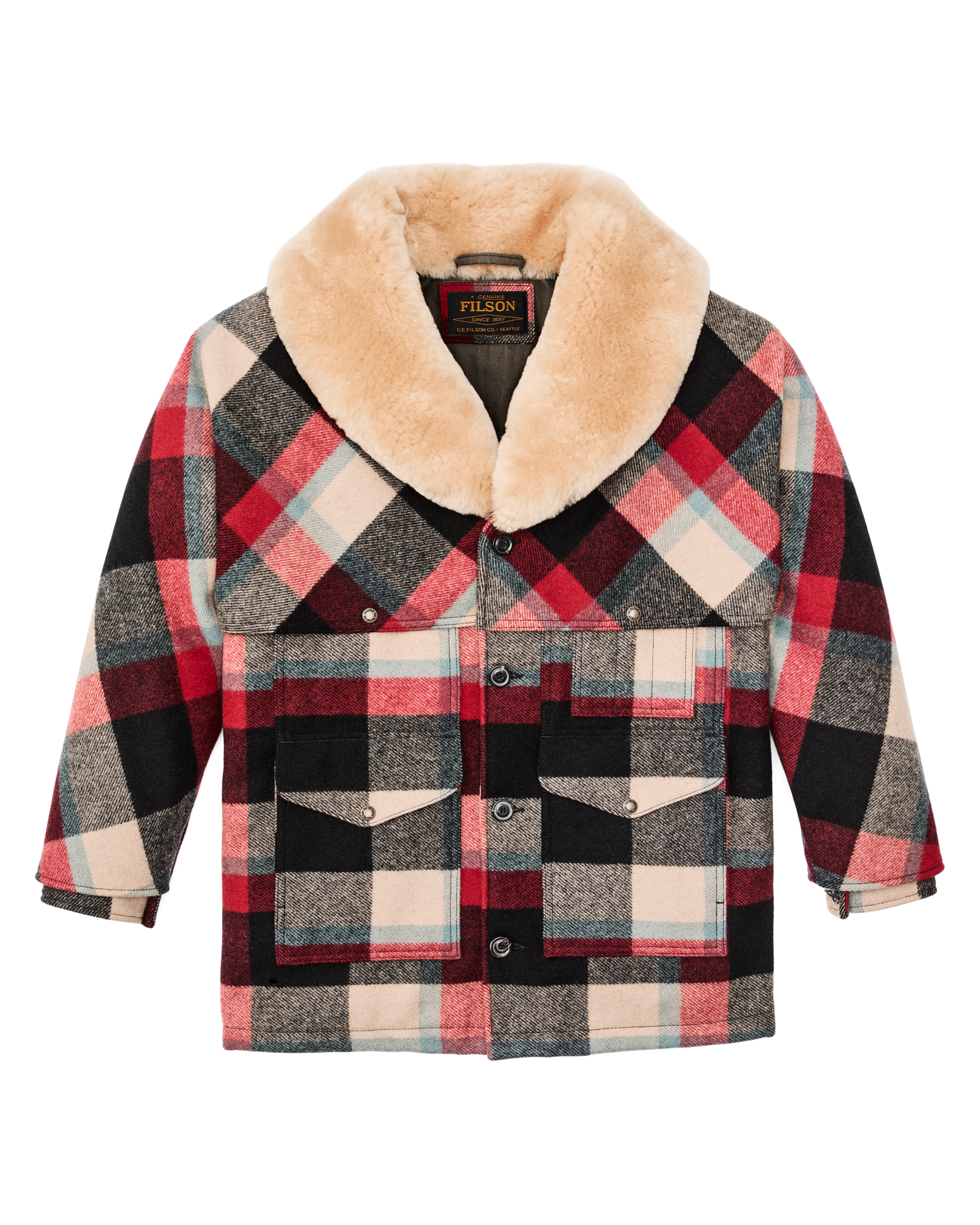 Lined Mackinaw Wool Packer Coat - Red / Cream / Blue Plaid Lined Mackinaw Wool Packer Coat - Red / Cream / Blue Plaid