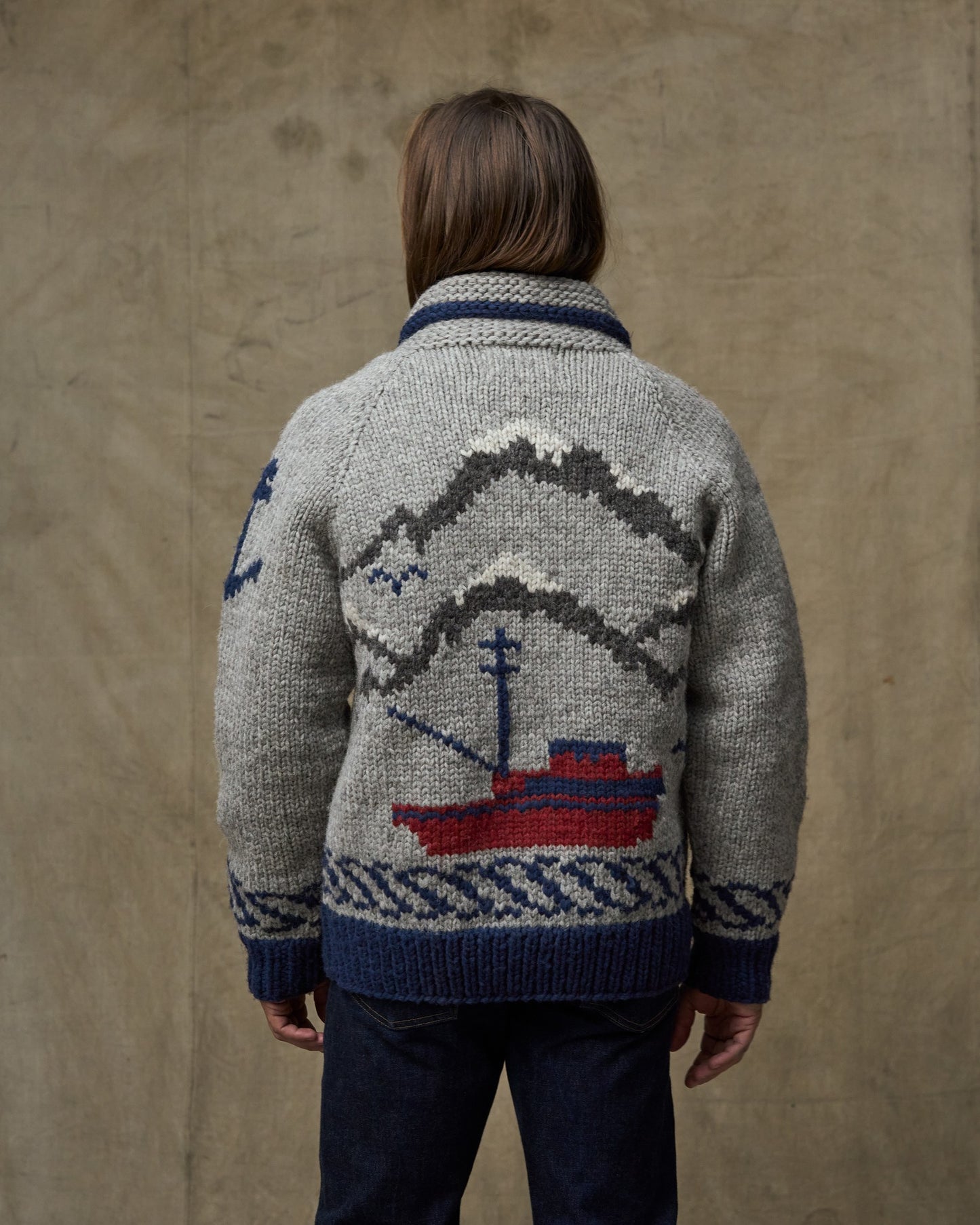 Handmade Full-zip Sweater - Heather Gray / Fishing Boat