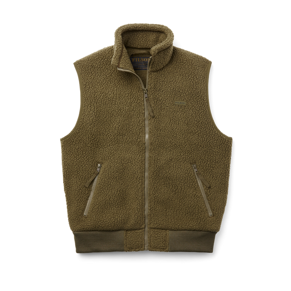 Front-facing image of the Filson Sherpa Fleece Vest - Marsh Olive