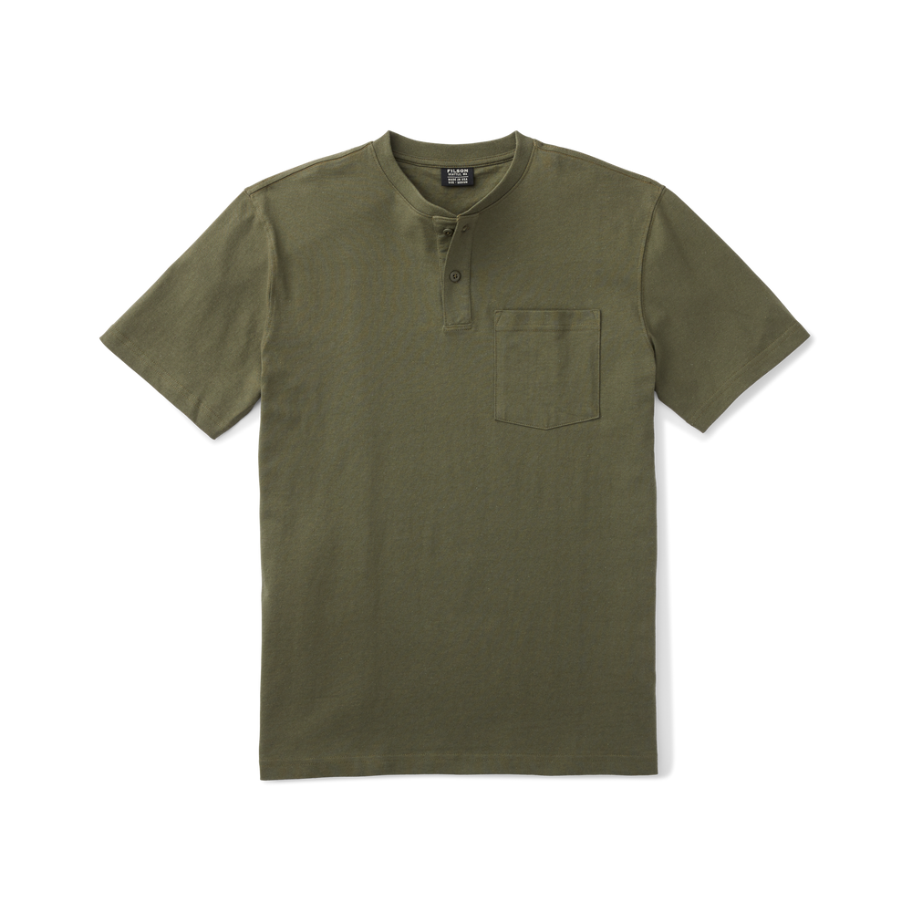 Front-facing image of the Filson Short Sleeve Henley - Otter Green