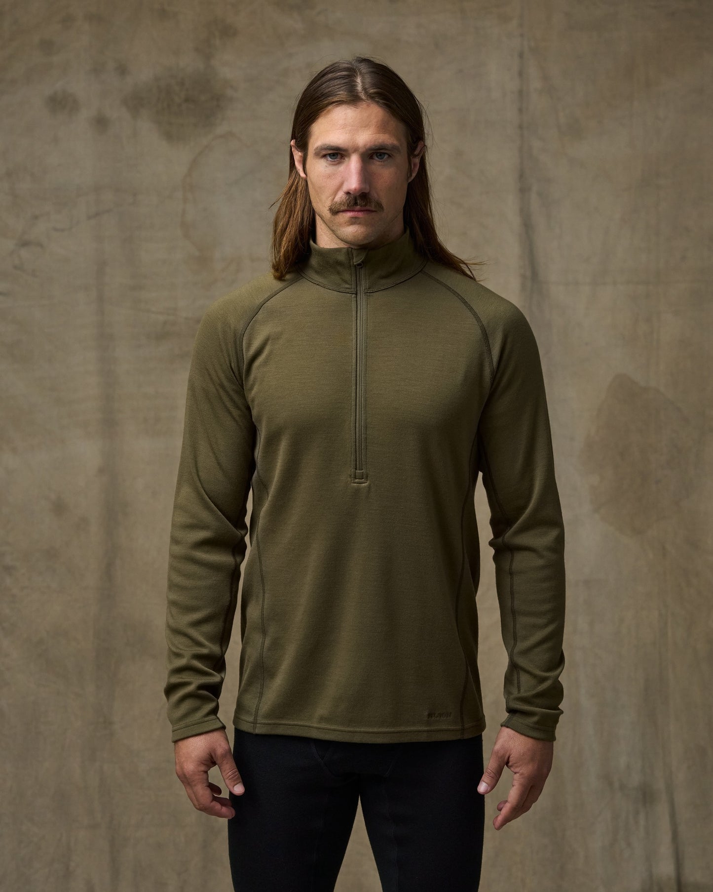 400g Merino Wool Long Sleeve Half-zip - Dark Olive