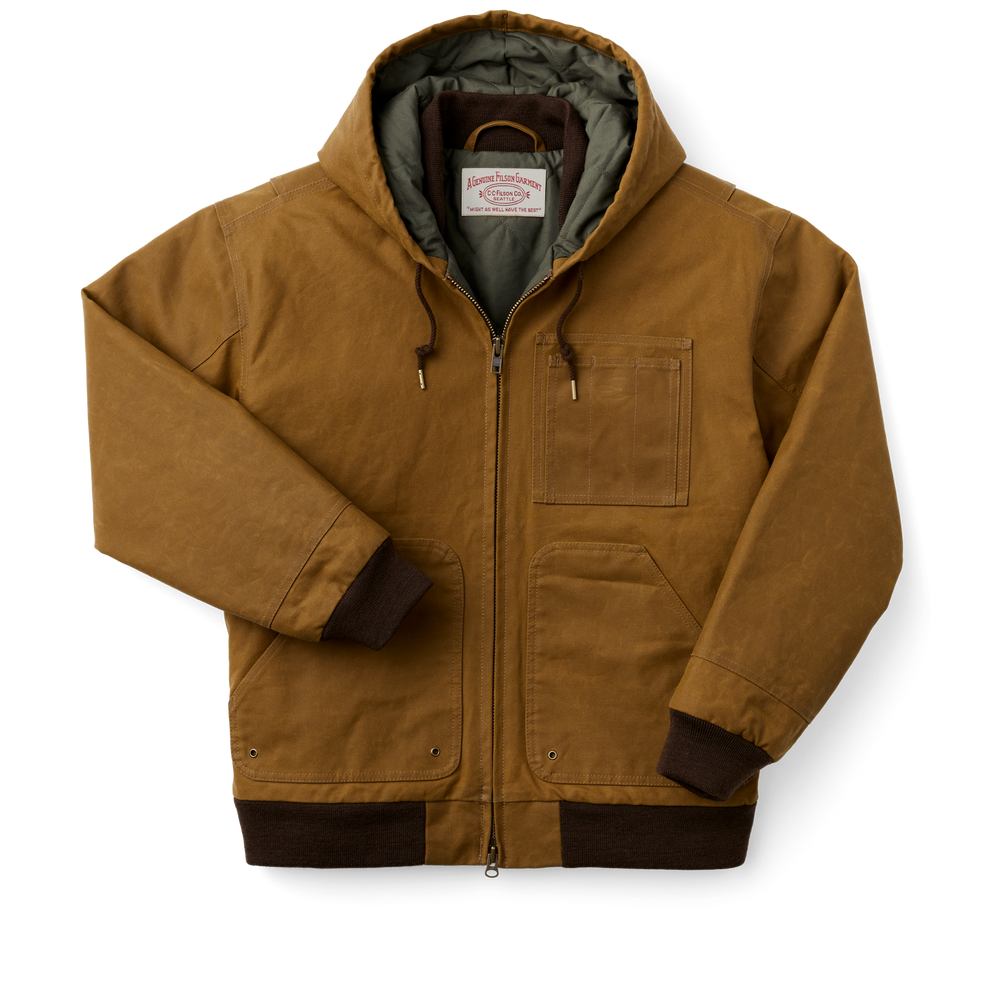 Front-facing image of the Filson Tin Cloth Foul Weather Hoodie - Dark Tan