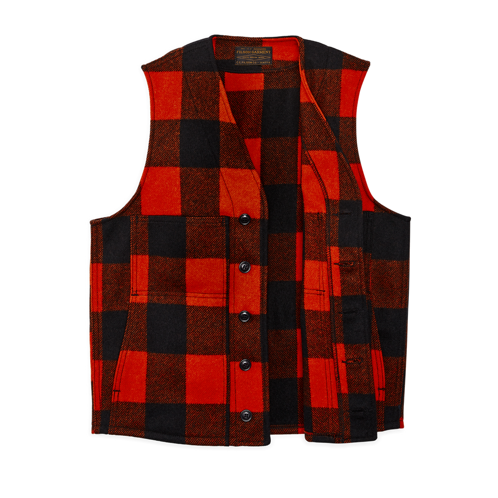 Alternate view of the Filson Mackinaw Wool Vest - Orange / Black Plaid