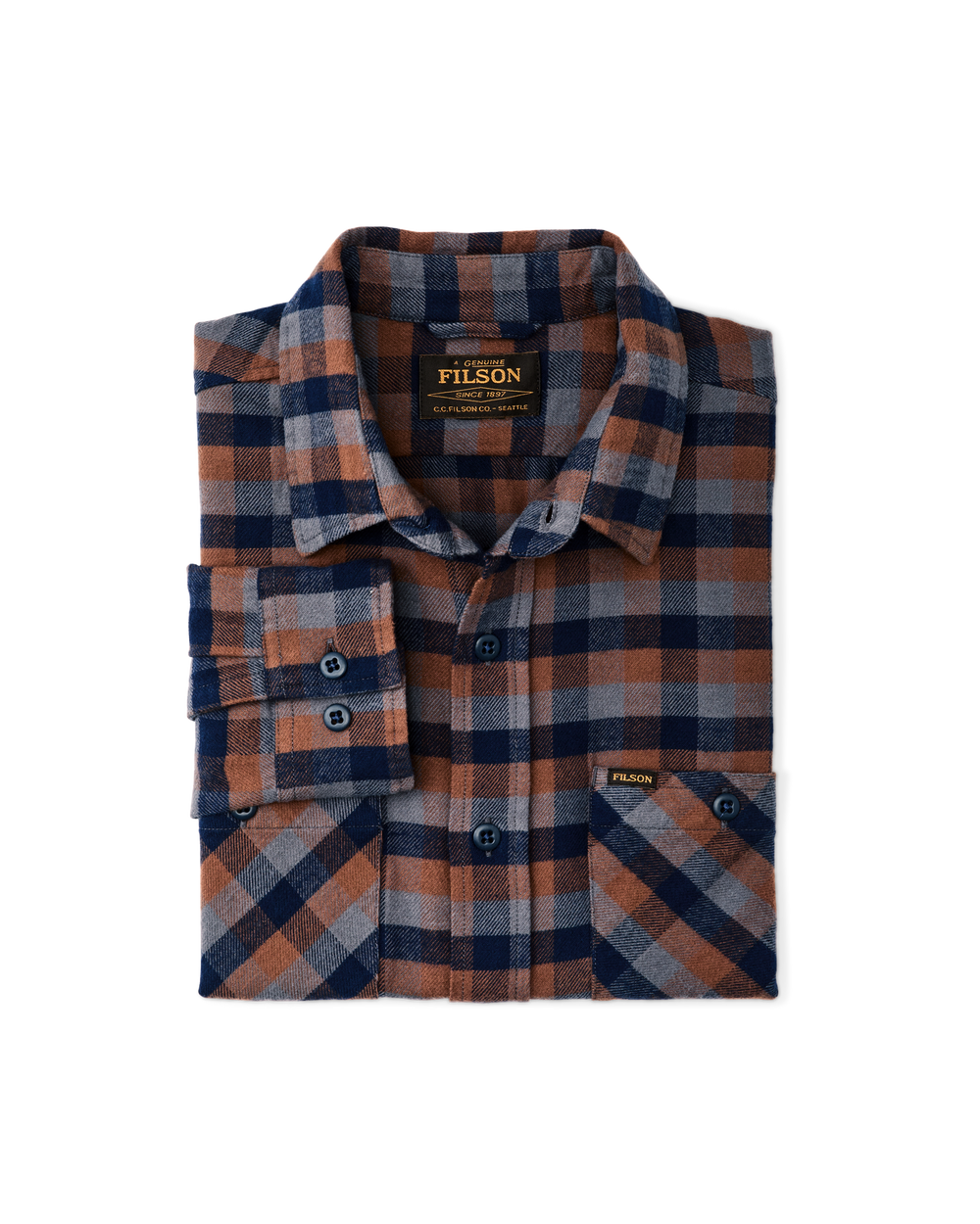 The Rangeland Flannel Shirt - Navy / Orange / Multi Check