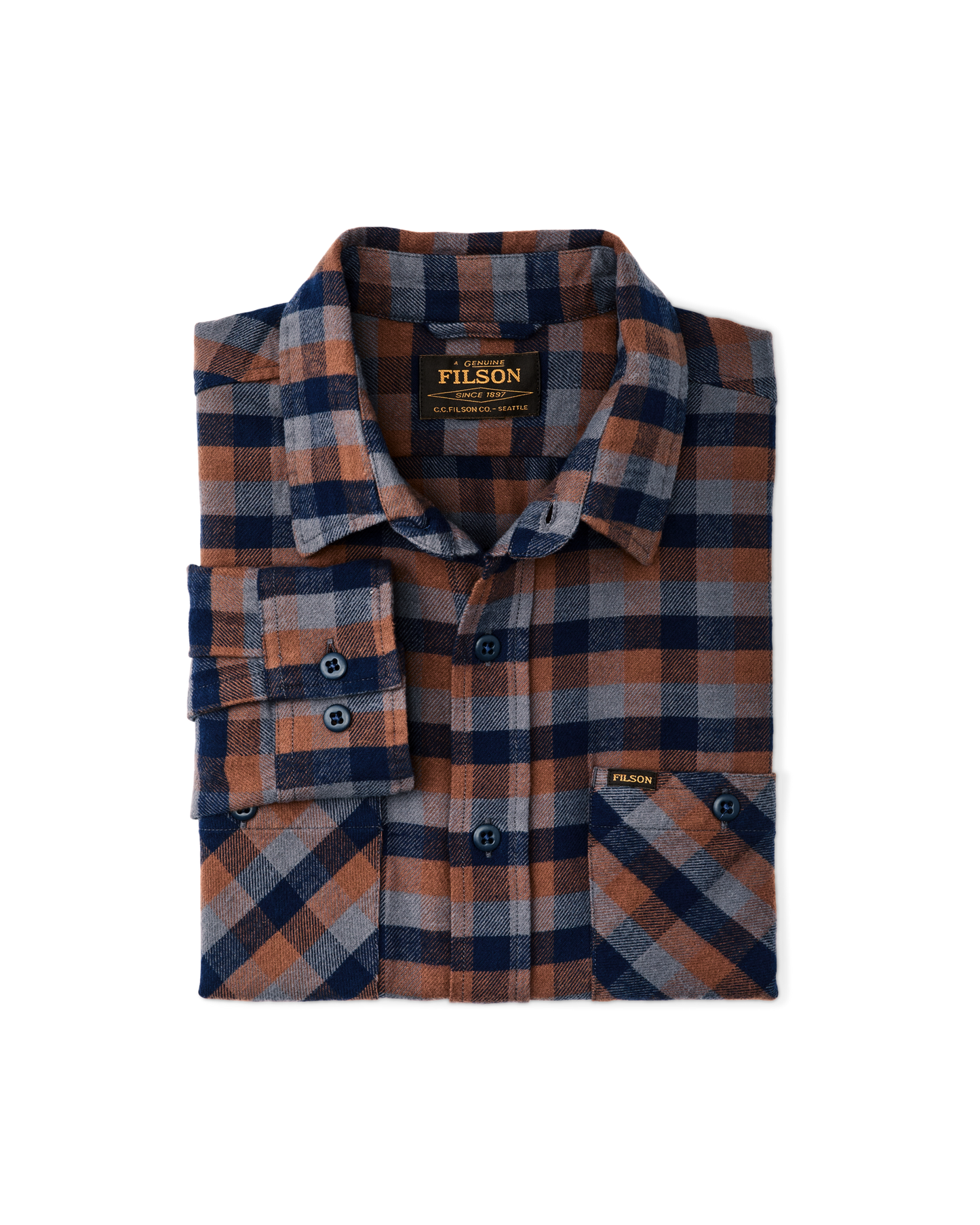 The Rangeland Flannel Shirt - Navy / Orange / Multi Check