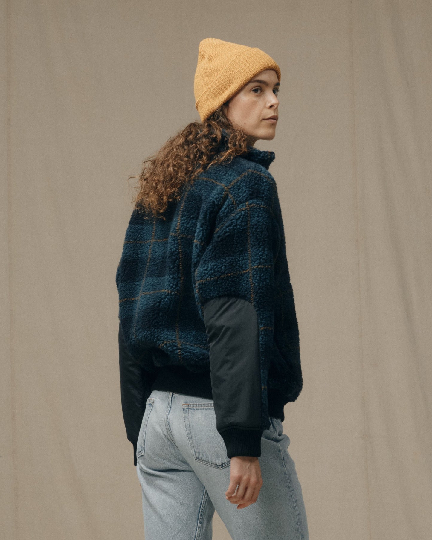 Women's Pile Fleece Popover - Blue / Black Plaid