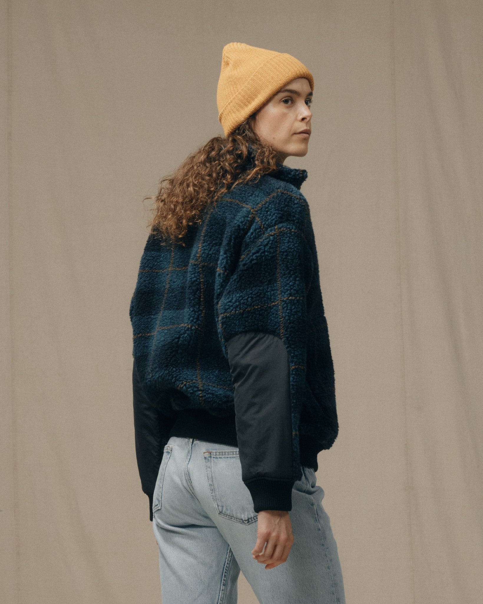 Women's Pile Fleece Popover - Blue / Black Plaid