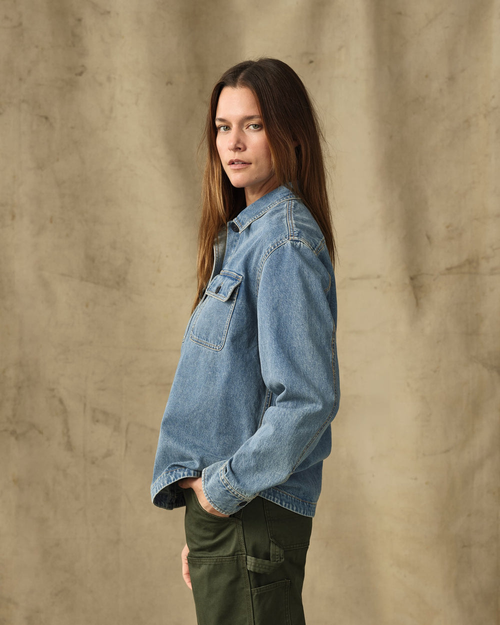 Women's Embroidered Denim Shirt - Vintage Indigo