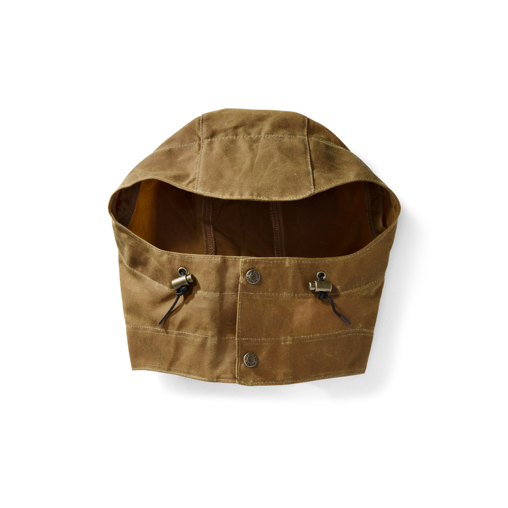 Front-facing image of the Filson Tin Cloth Hood - Dark Tan