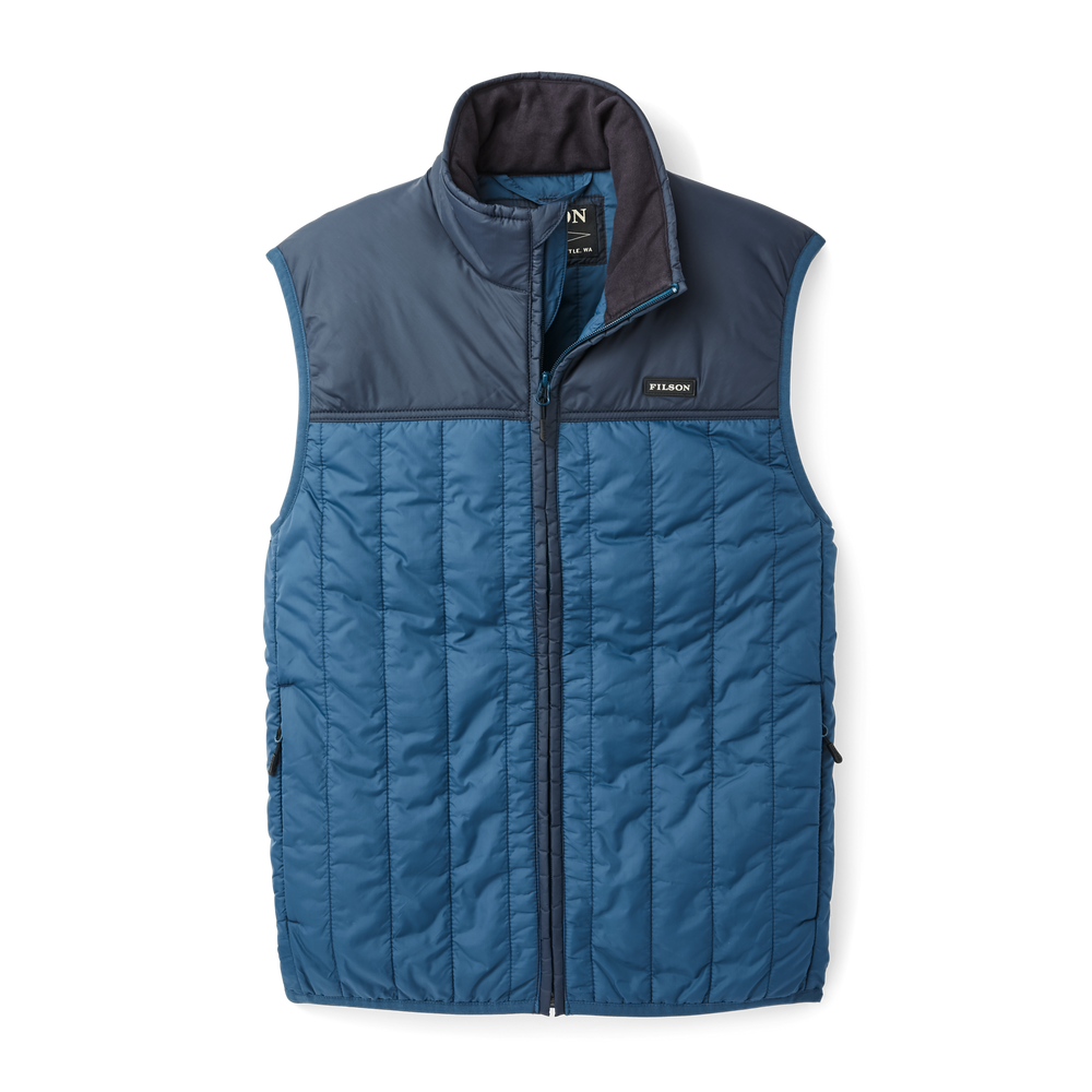 Front-facing image of the Filson Ultralight Vest - Blue Wing Teal/captain's Blue