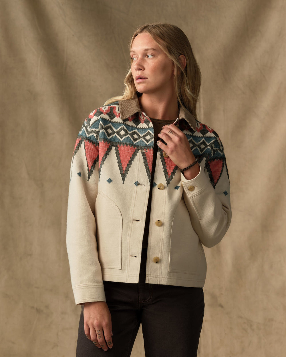 Women's Colchuck Short Jacket - Sand / Teal Multi