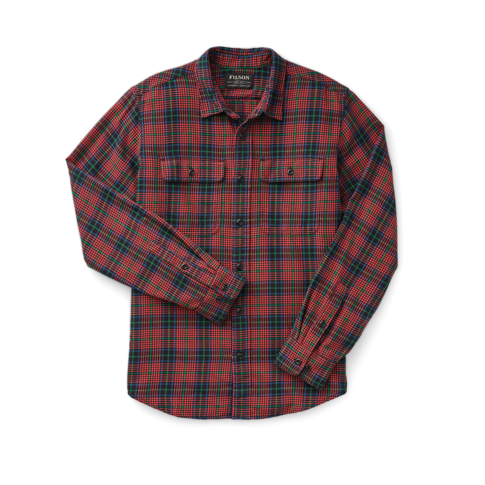 Front-facing image of the Filson Scout Shirt - Black/red/green Plaid