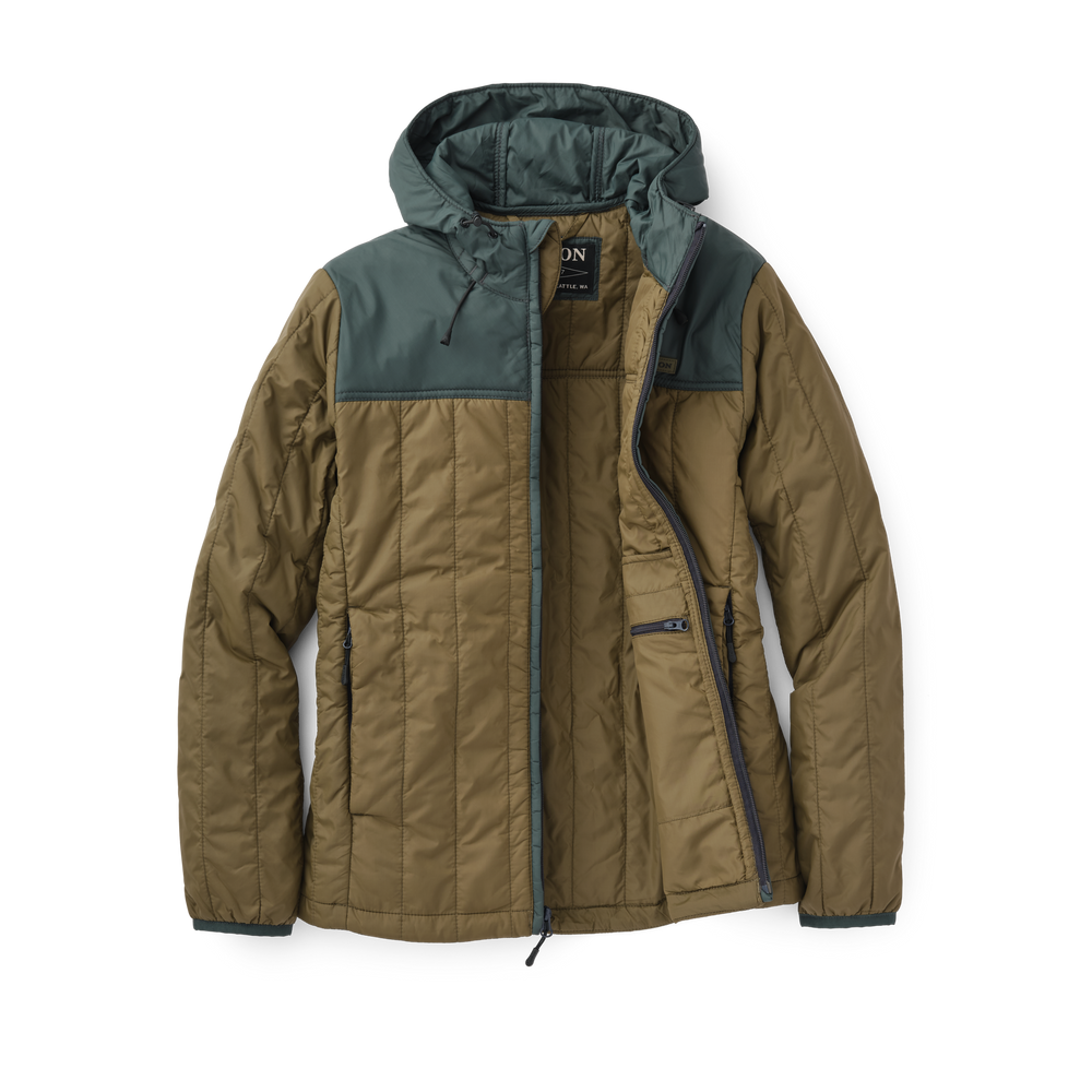 Alternate view of the Filson Women's Ultralight Hooded Jacket - Dark Olive/dark Spruce